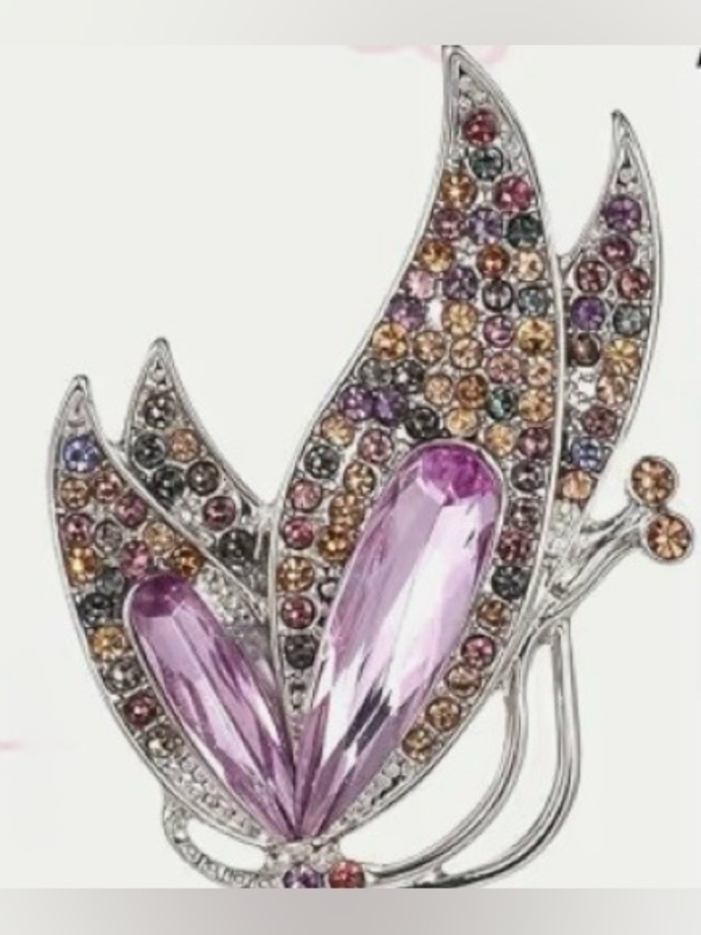 Lavender Crystal Floral Leaf Brooch